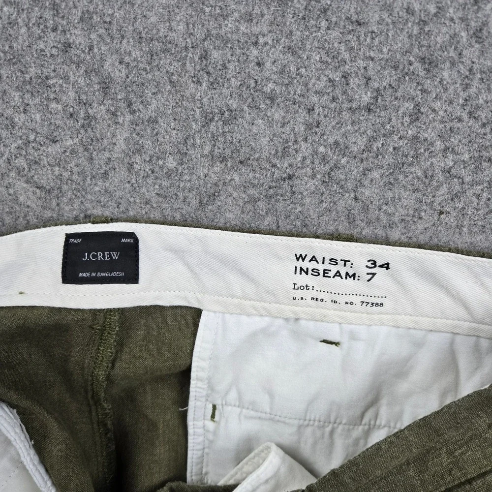 J.Crew 100% Linen Shorts Mens 34 Green 7 Inch Inseam Casual Summer Beach